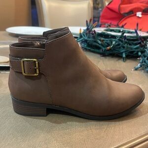 Cognac Mahogany Brown Buckle Low Heel Ankle Booties Boots